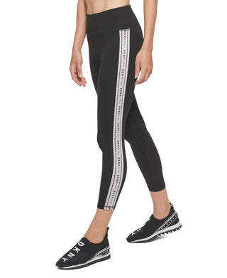 Leggings femininas DKNY Cropped Metallic-Contrast 7/8, pretas, tamanho médio