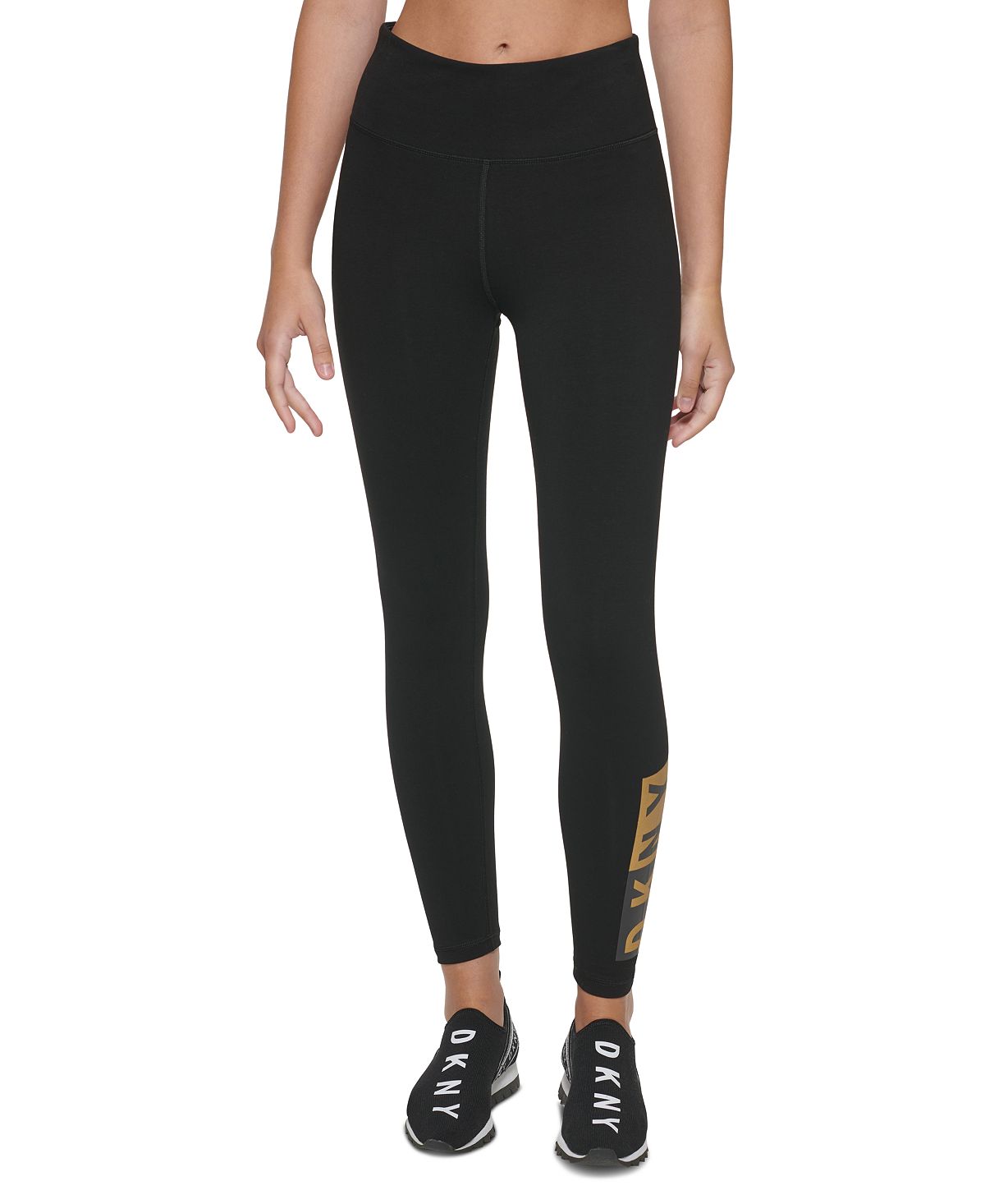 Leggings femininas DKNY Sport Two Tone Graphic, amarelas, tamanho X-S