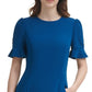 Vestido feminino DKNY com babados e ajuste flare, azul, tamanho 6