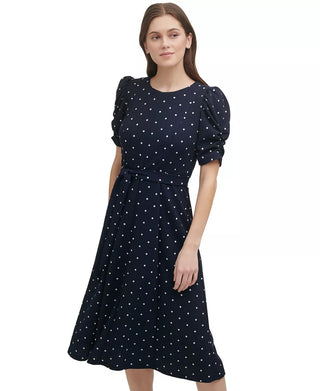 DKNY Women's Polka Dot Midi Dress Blue Size 16