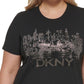 Camiseta feminina DKNY de algodão com detalhes, preta, tamanho 1X