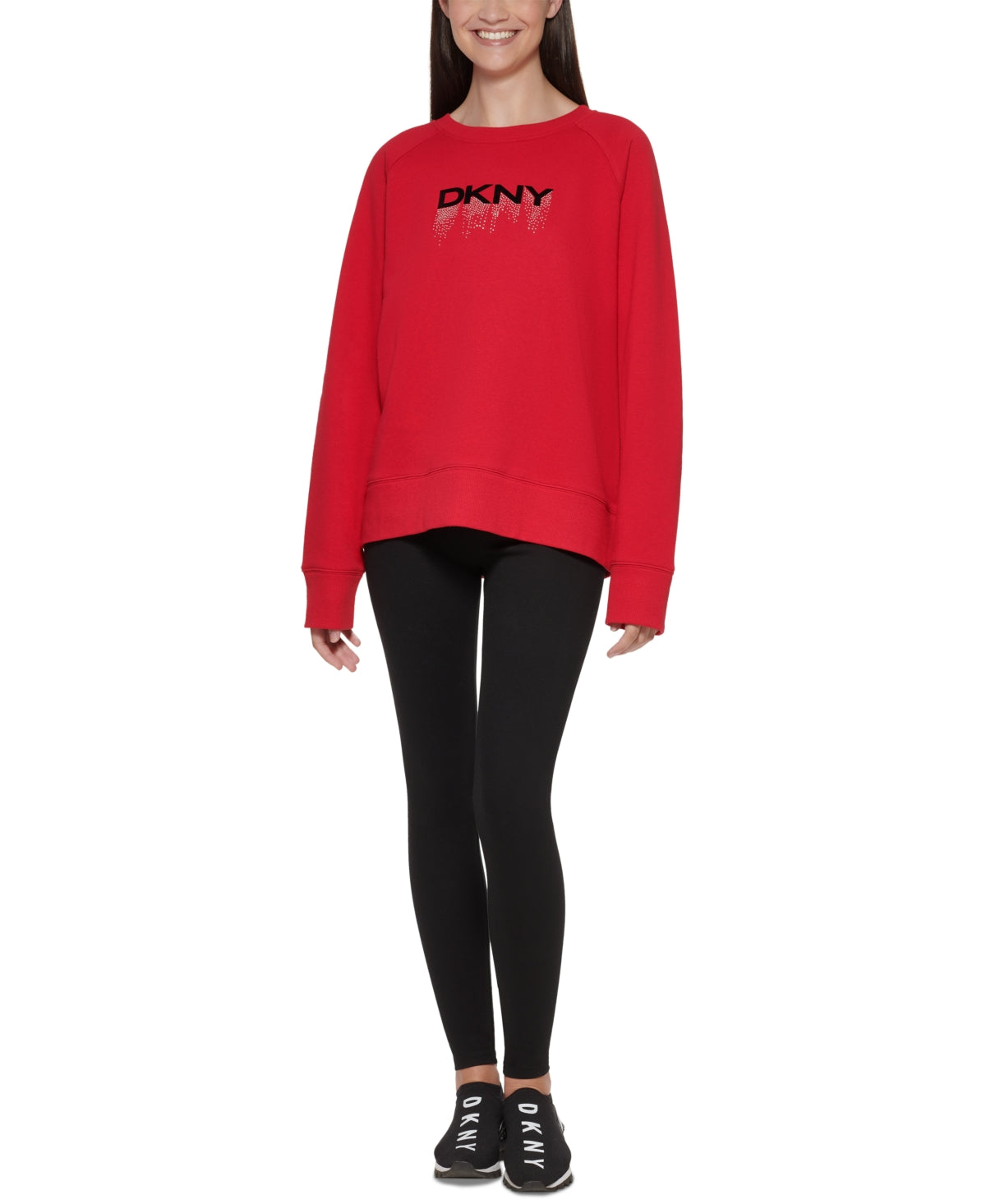 Moletom feminino DKNY Sport com logo bordado, vermelho, tamanho X-G