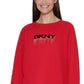 Moletom feminino DKNY com logo embelezado, vermelho, tamanho grande