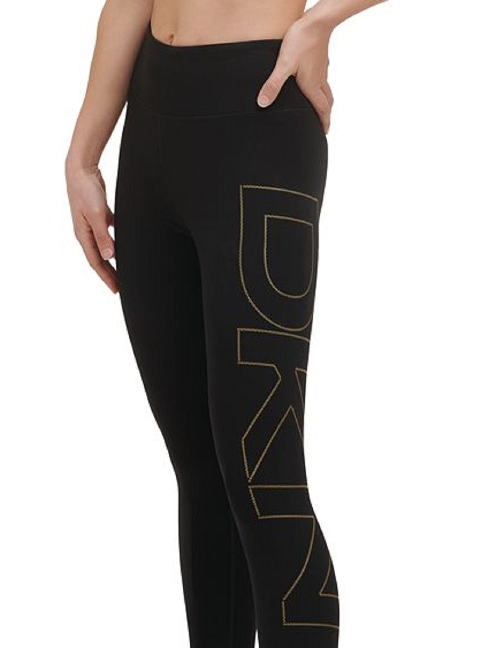 Leggings femininas DKNY com logotipo, cintura alta, 7/8, pretas, tamanho extragrande