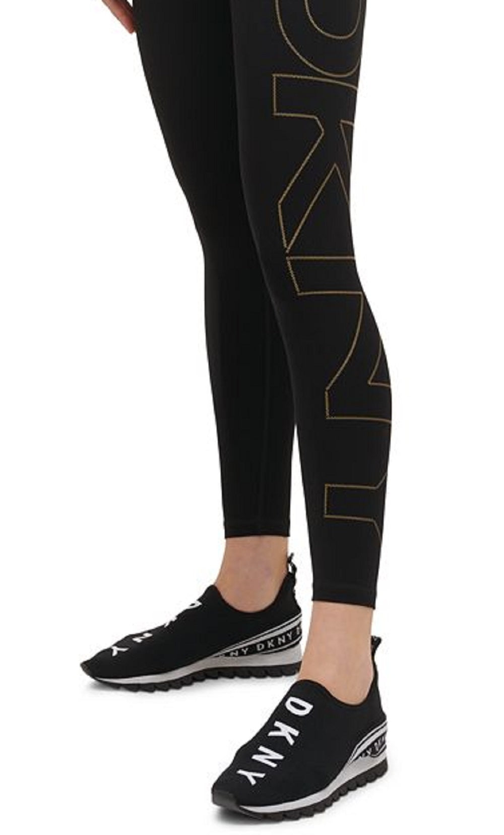 Leggings femininas DKNY com logotipo, cintura alta, 7/8, pretas, tamanho extragrande