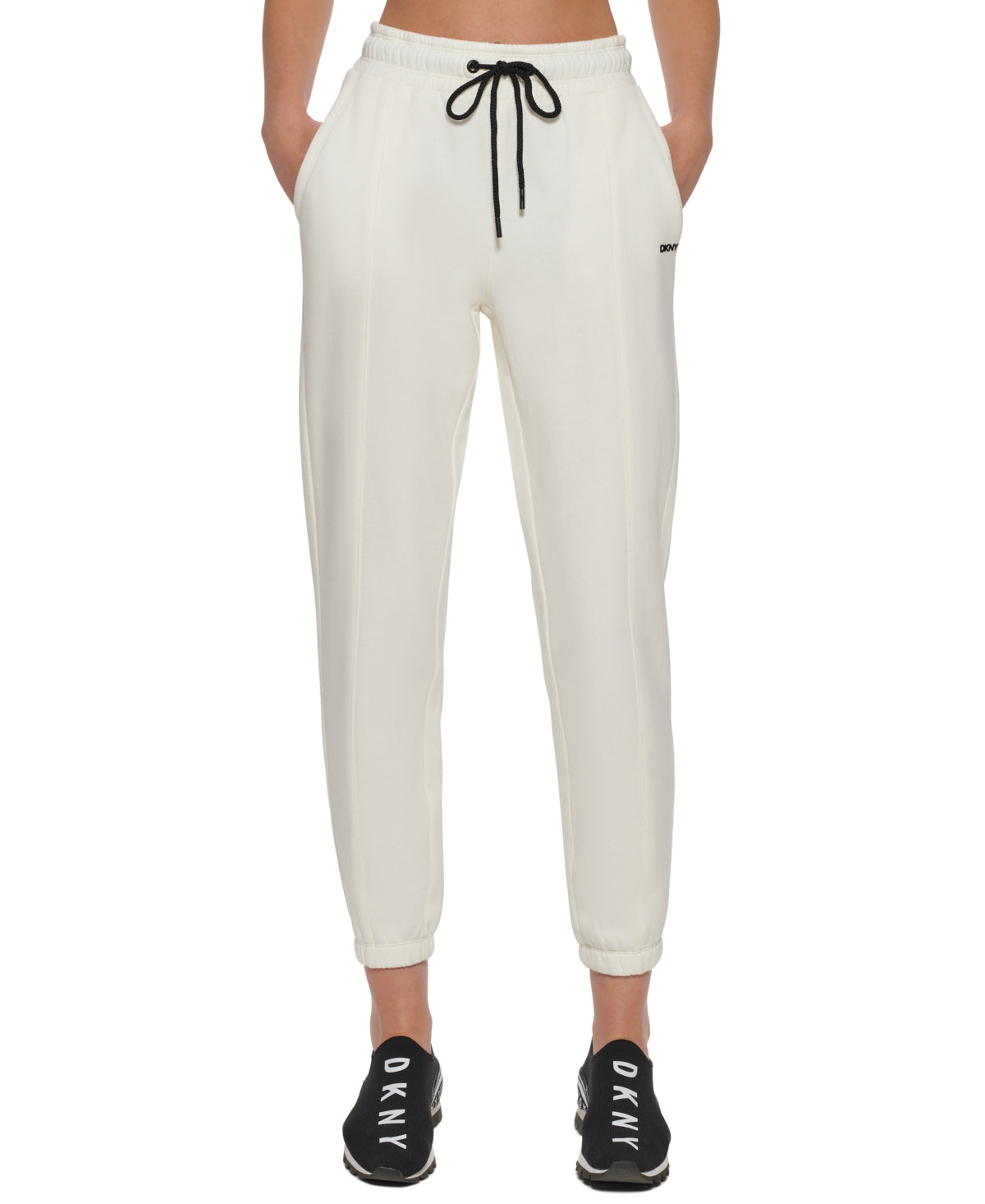 Calça de moletom esportiva feminina DKNY com cordão e logotipo, branca, tamanho extragrande
