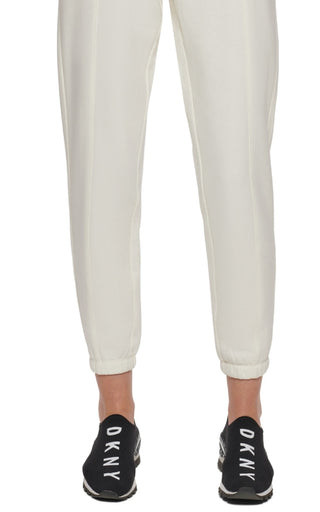 Calça de moletom esportiva feminina DKNY com cordão e logotipo, branca, tamanho extragrande