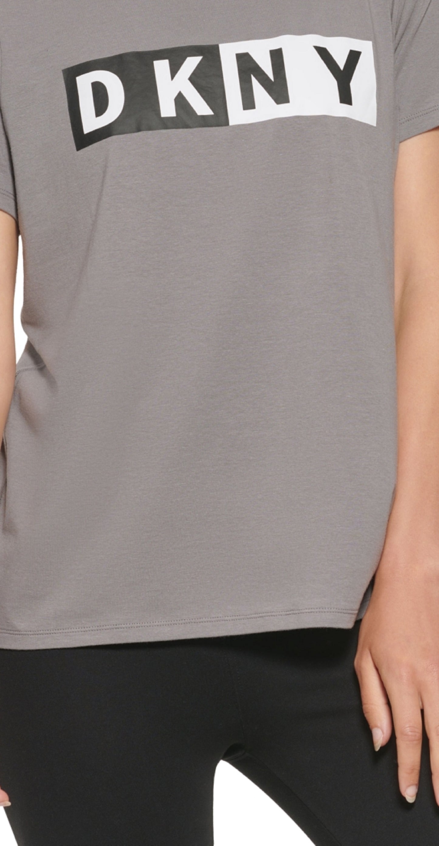 Camiseta feminina DKNY com logotipo, cinza, tamanho médio