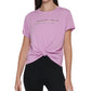 Camiseta feminina DKNY de algodão com nó e logotipo, roxa, tamanho extragrande