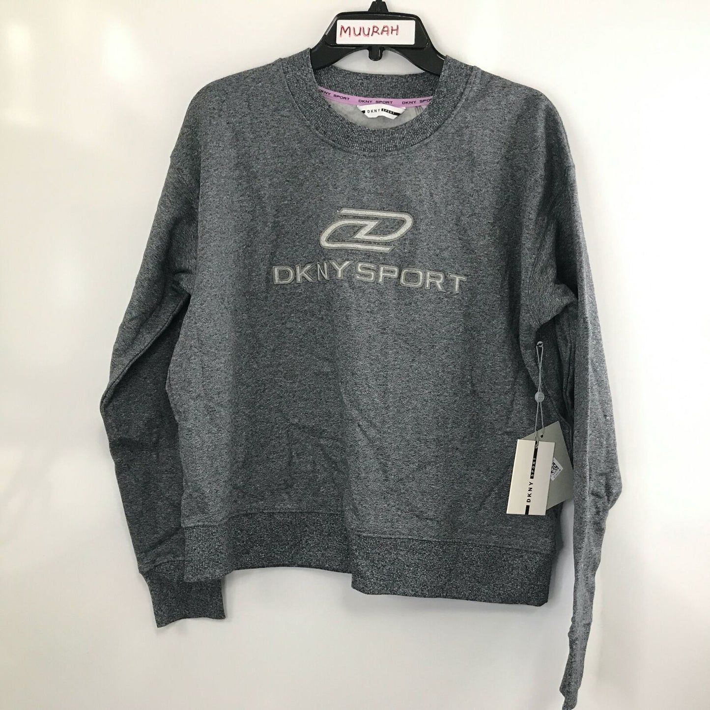 Moletom feminino DKNY com logo bordado de algodão, azul, tamanho P