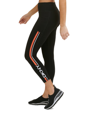 Leggings femininas DKNY Sport com listras laterais e logotipo 7/8, laranja, tamanho extrapequeno
