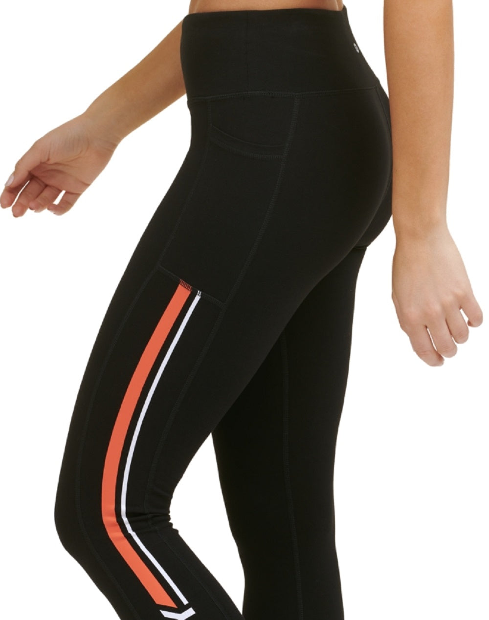 Leggings femininas DKNY Sport com listras laterais e logotipo 7/8, laranja, tamanho extrapequeno