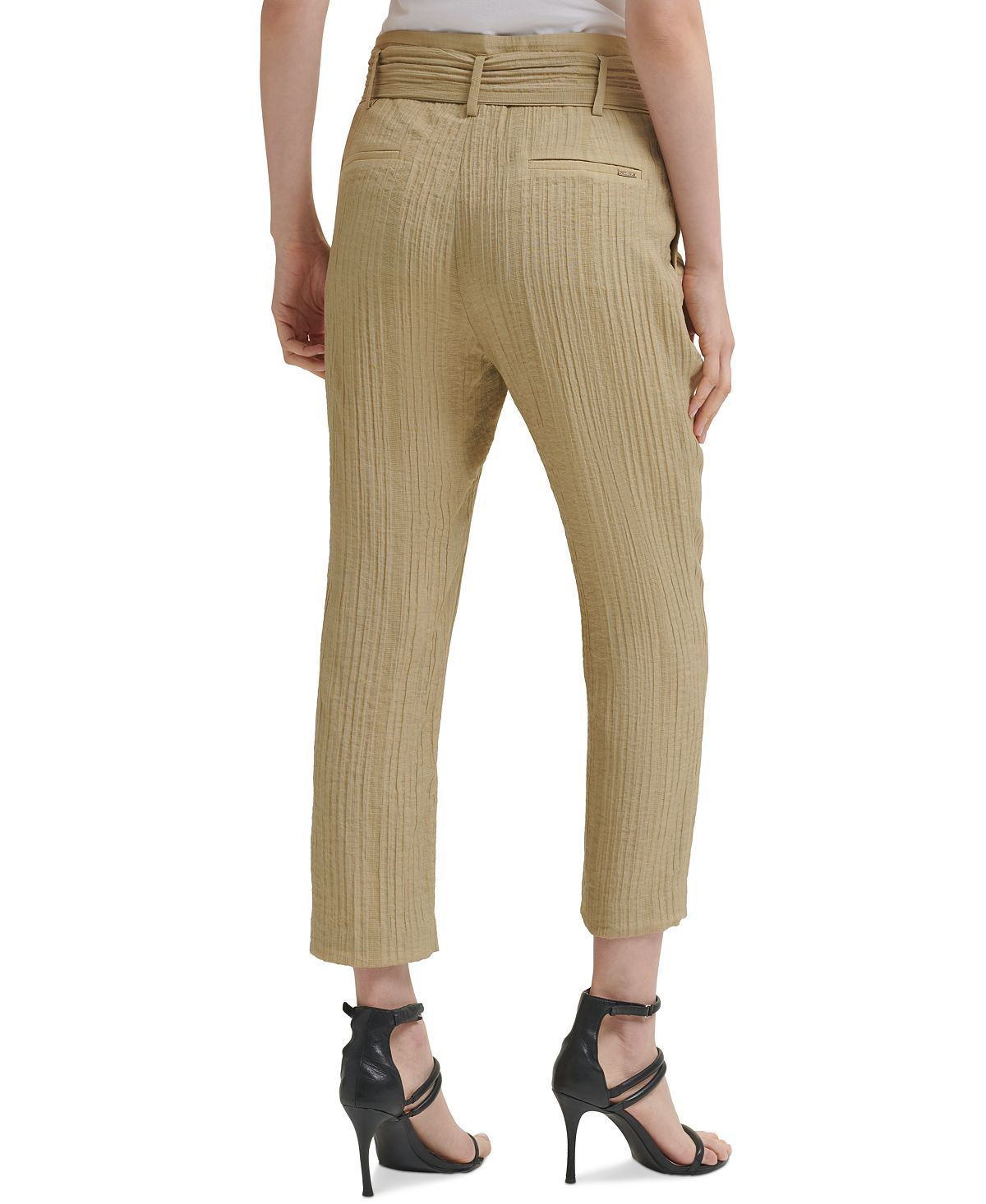 Calça texturizada feminina DKNY de cintura alta, verde, tamanho 6, pequena