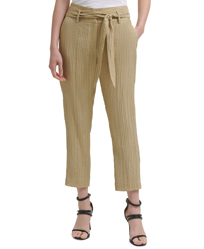 Calça texturizada feminina DKNY de cintura alta, marrom, tamanho 4