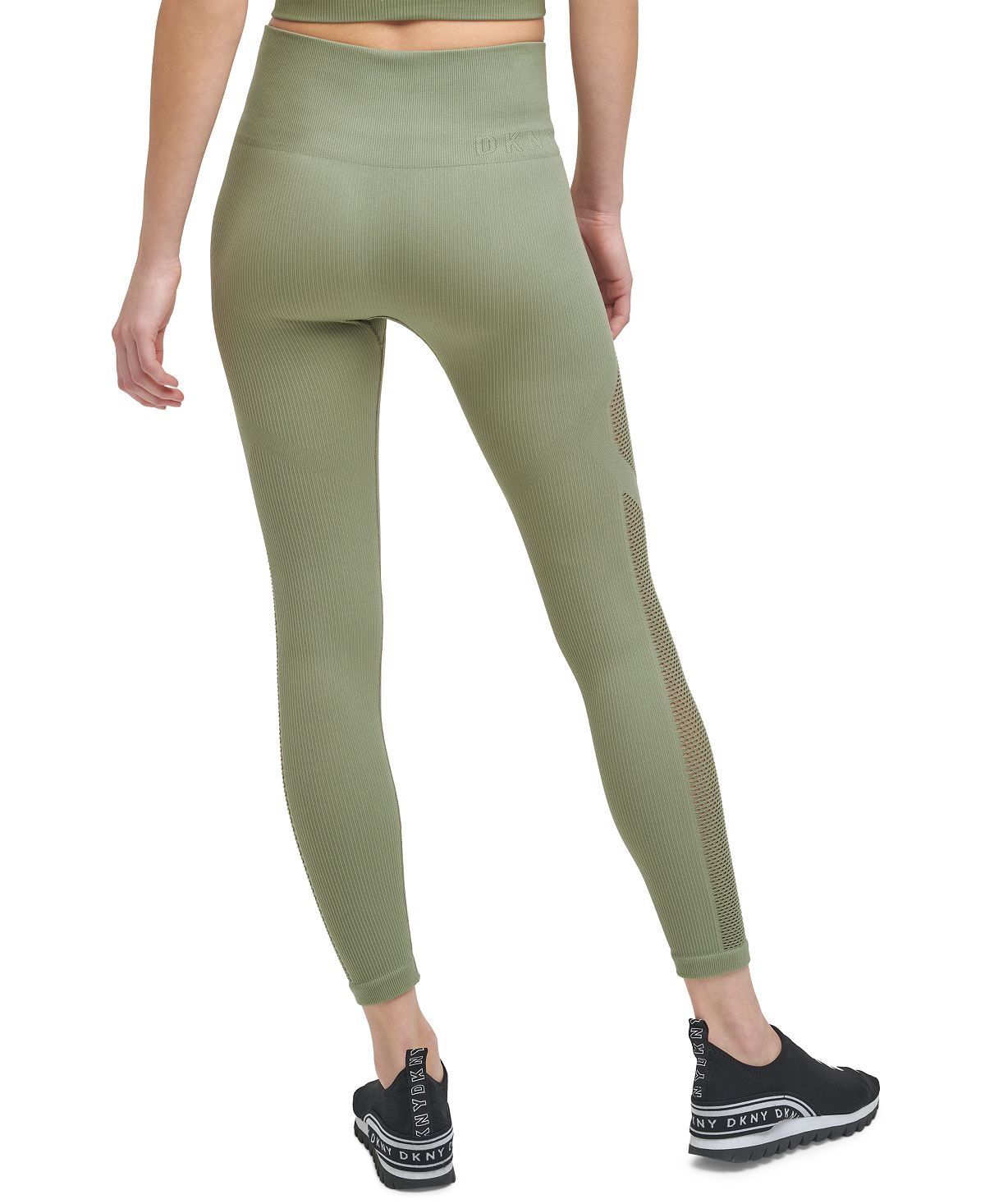 Leggings femininas DKNY de cintura alta 7/8, verde, tamanho médio
