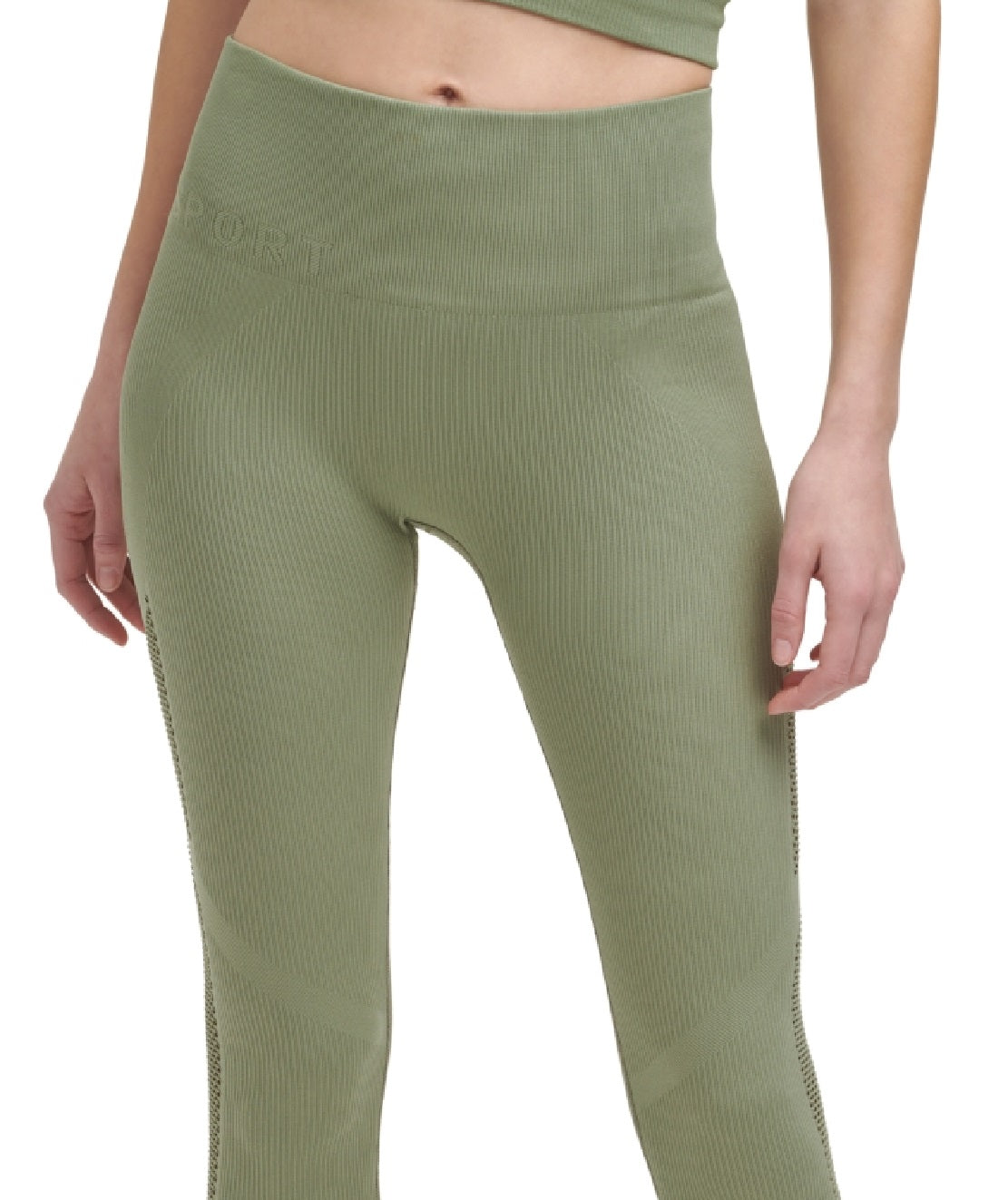 Leggings femininas DKNY de cintura alta 7/8, verde, tamanho médio
