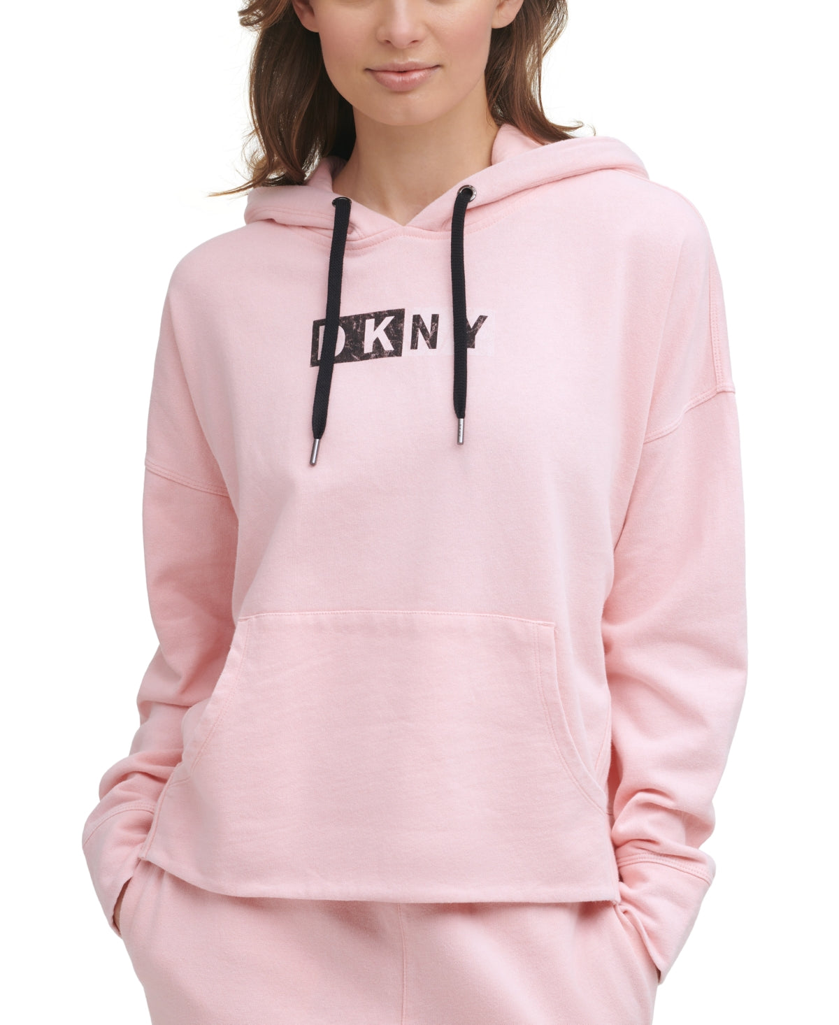 Moletom com capuz feminino DKNY Cotton Logo Graphic, rosa, tamanho XS