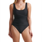 Maiô feminino DKNY com franzidos laterais e malha, preto