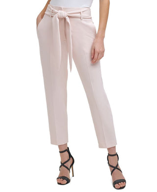 Calça feminina DKNY com cintura alta e amarração na cintura, rosa, tamanho 18