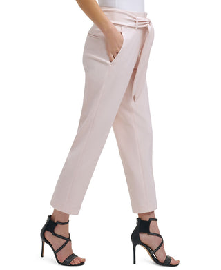Calça feminina DKNY com cintura alta e amarração na cintura, rosa, tamanho 18