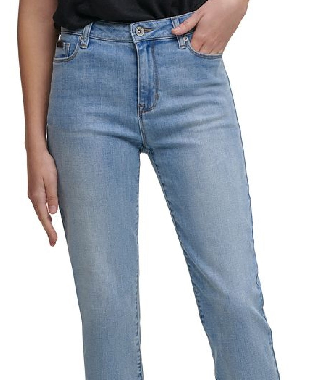 Calça jeans feminina DKNY Rivington Slim Straight Cropped Raw, azul, tamanho 28