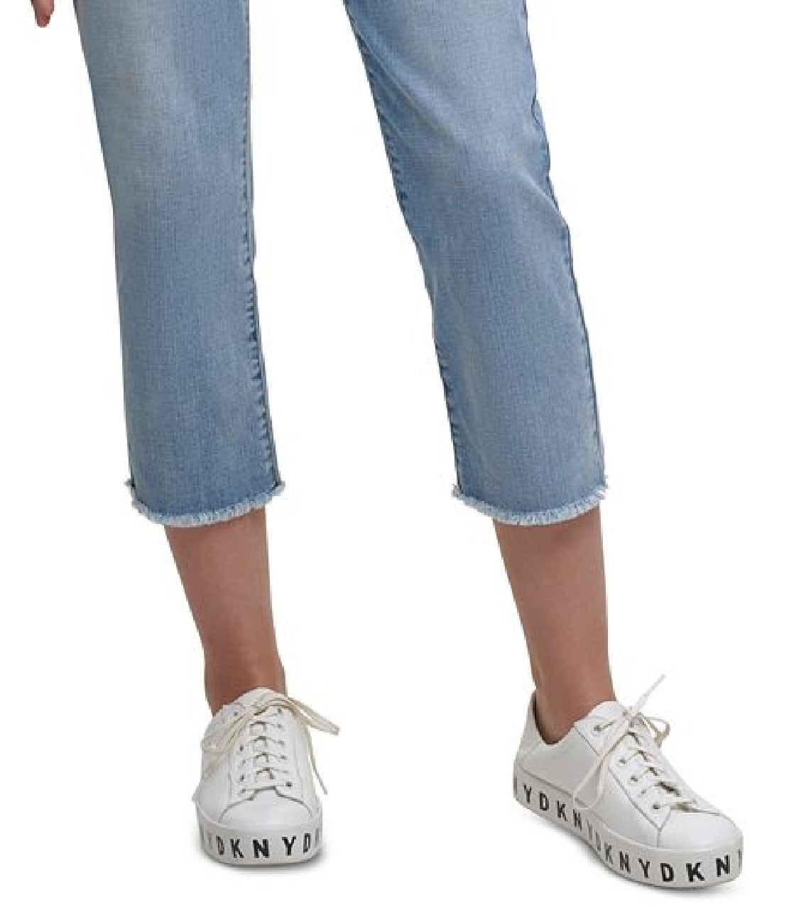Calça jeans feminina DKNY Rivington Slim Straight Cropped Raw, azul, tamanho 28