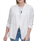 Blazer feminino DKNY sem gola e manga franzida, branco, tamanho pequeno