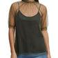 Blusa de tule com sobreposição feminina DKNY, verde, tamanho médio
