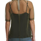 Blusa de tule com sobreposição feminina DKNY, verde, tamanho médio