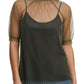Blusa de tule com sobreposição feminina DKNY, verde, tamanho médio