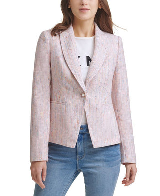 Blazer DKNY Tweed Faux Pearl de um botão rosa tamanho 16