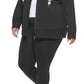 Moletom com capuz feminino DKNY com cordão e logotipo French Terry, preto, tamanho 1X