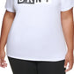 Camiseta feminina DKNY com estampa gráfica e logo bicolor, branca, tamanho 2X