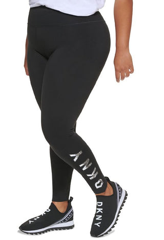 DKNY Women's High Waisted Full Length Logo Leggings Black Size 2X