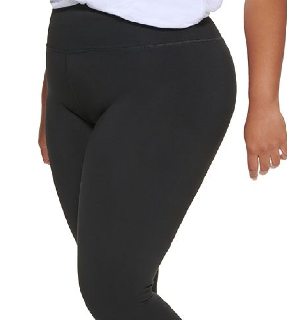 Leggings femininas DKNY de cintura alta com logo e comprimento total, pretas, tamanho 2X
