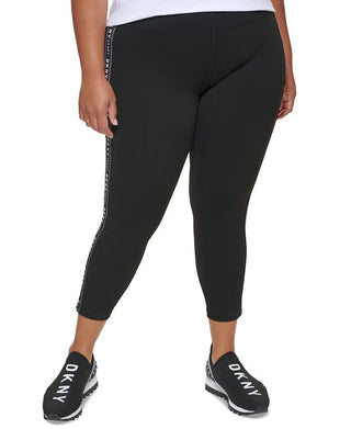 DKNY Women's High Waisted 7/8 Logo Taping Leggings Black Size 3X