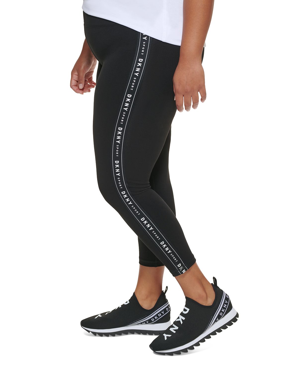 Legging feminina DKNY cintura alta 7/8 com logo gravado, preta, tamanho 2X