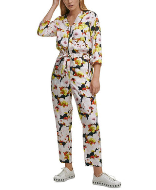 DKNY Women's Floral Print Jumpsuit Black Size 6