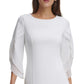 Vestido tubinho feminino DKNY com mangas 3/4 de chiffon, branco, tamanho 4