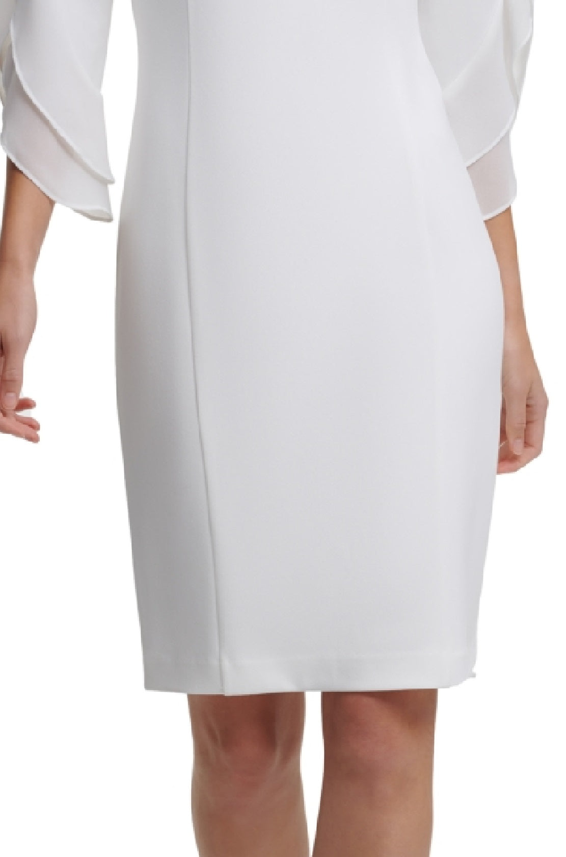 Vestido tubinho feminino DKNY com mangas 3/4 de chiffon, branco, tamanho 4