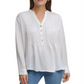 Blusa plissada com decote em botão feminina DKNY, tamanho X-Large, cor marfim