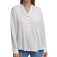 Blusa plissada transparente feminina DKNY, branca, tamanho grande