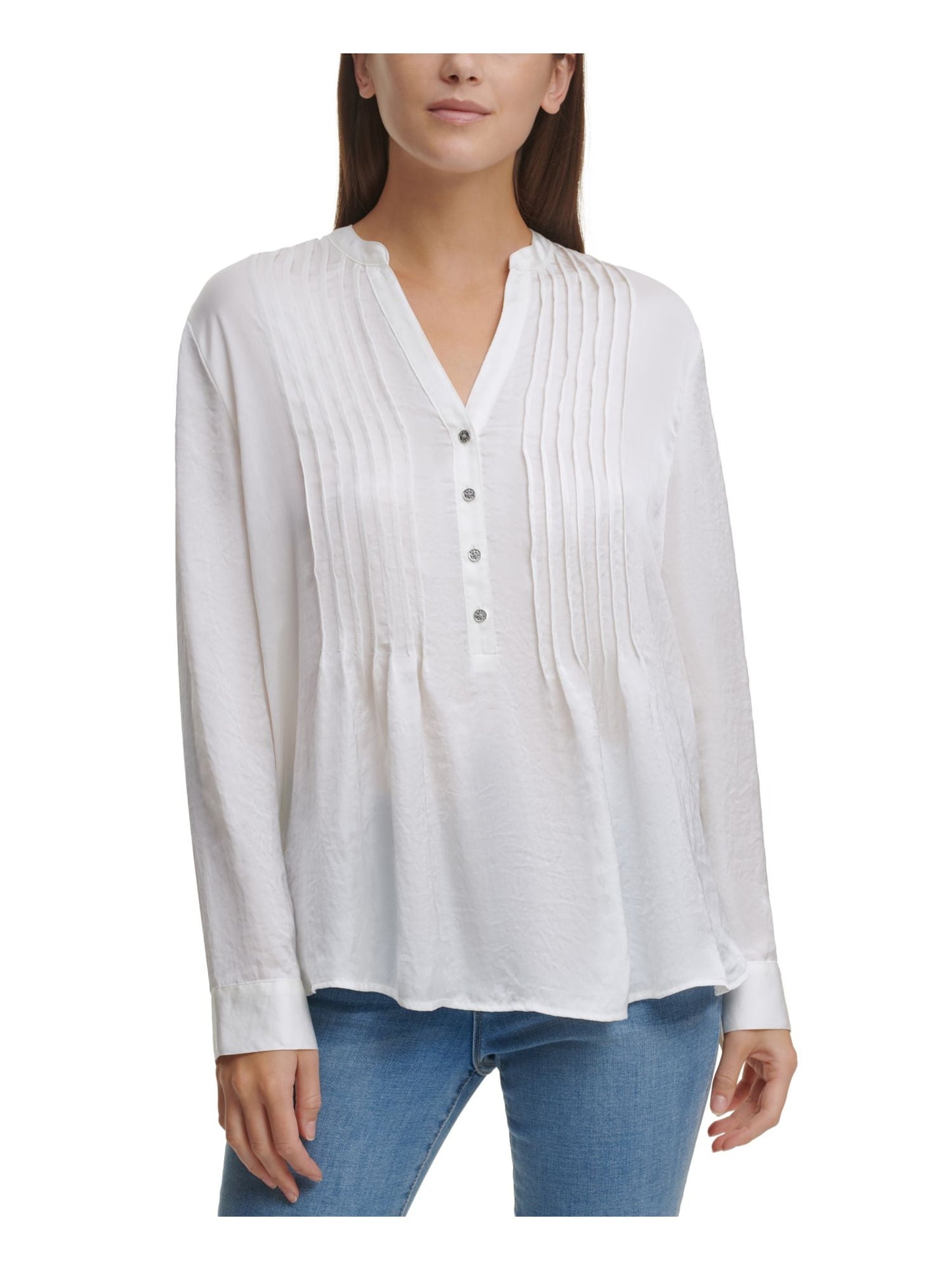 Blusa plissada transparente feminina DKNY, branca, tamanho grande