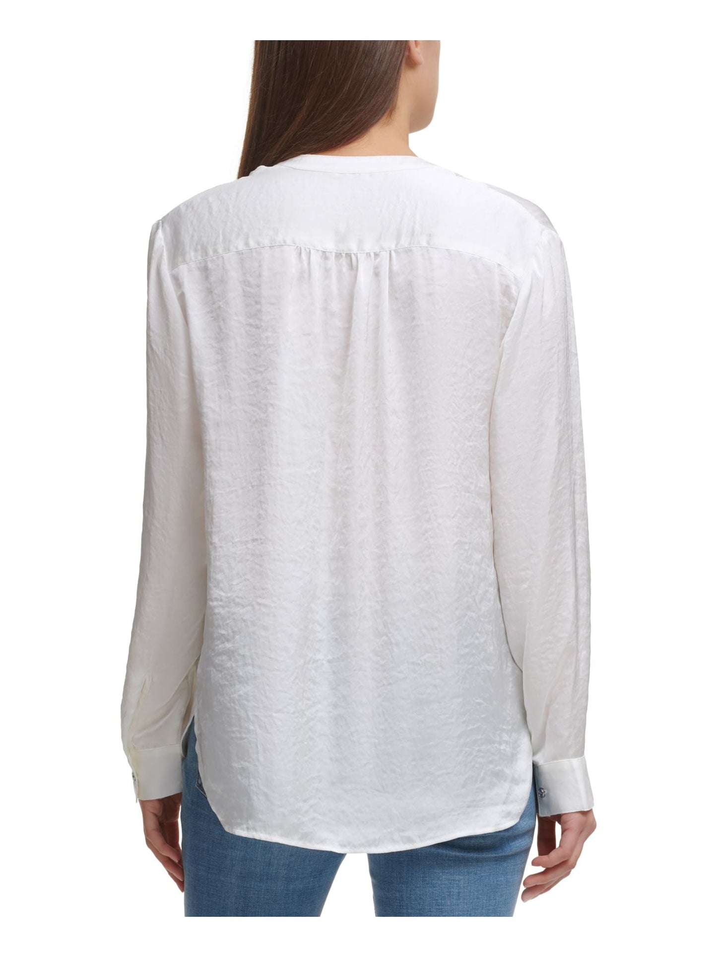 Blusa plissada transparente feminina DKNY, branca, tamanho grande