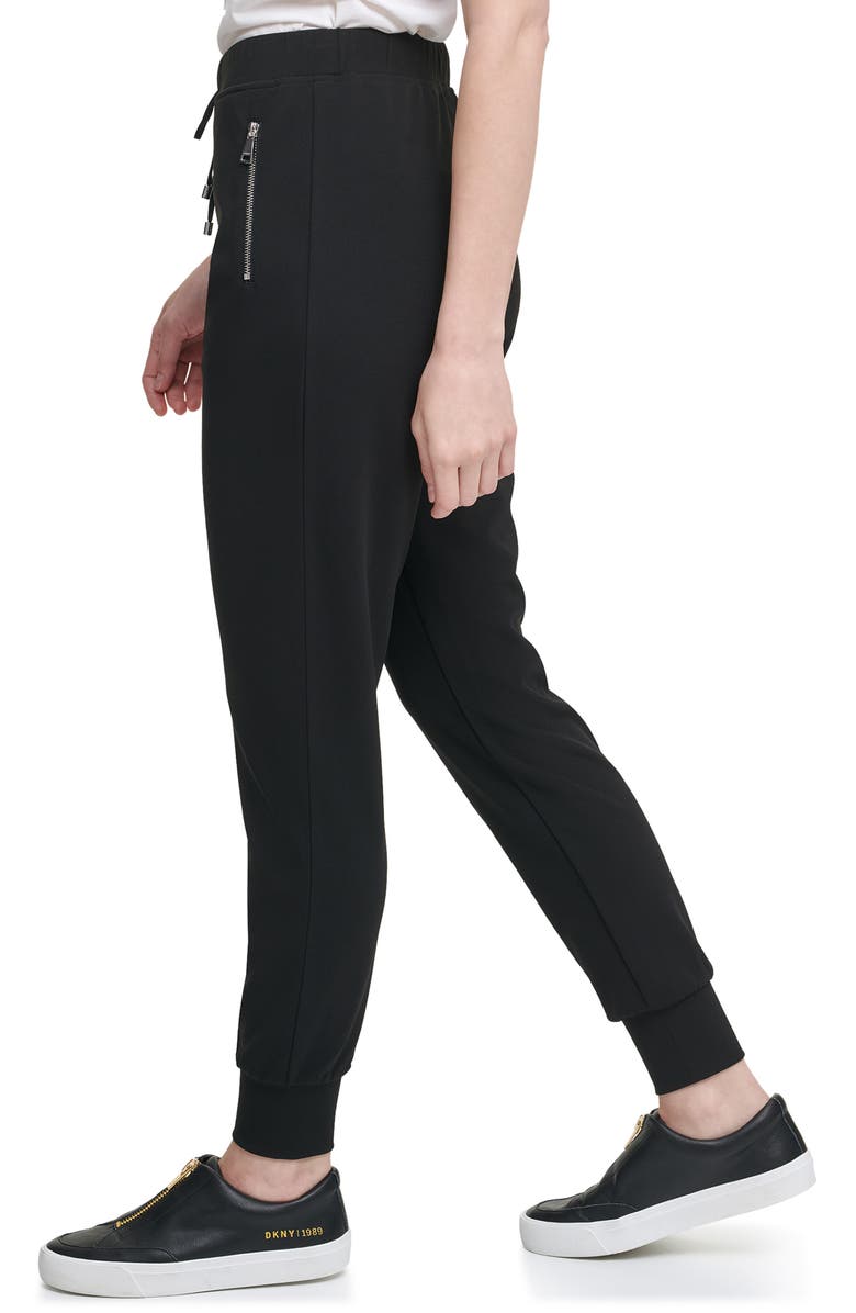Calça jogger feminina DKNY com bolso e zíper, preta, tamanho grande