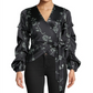 Nicole Miller Blusa envelope feminina com estampa floral, preta, tamanho pequeno