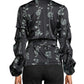 Nicole Miller Blusa envelope feminina com estampa floral, preta, tamanho pequeno