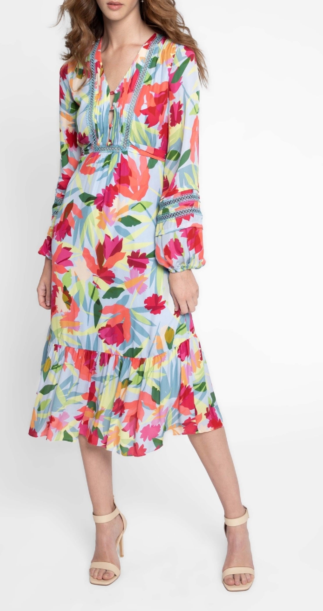 Vestido feminino Nicole Miller com manga balão e amarração nas costas, vermelho, tamanho grande