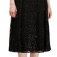Vestido de renda com lantejoulas e manga 3/4 feminino SL Fashions, preto, tamanho 6