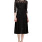 Vestido de renda com lantejoulas e manga 3/4 feminino SL Fashions, preto, tamanho 6
